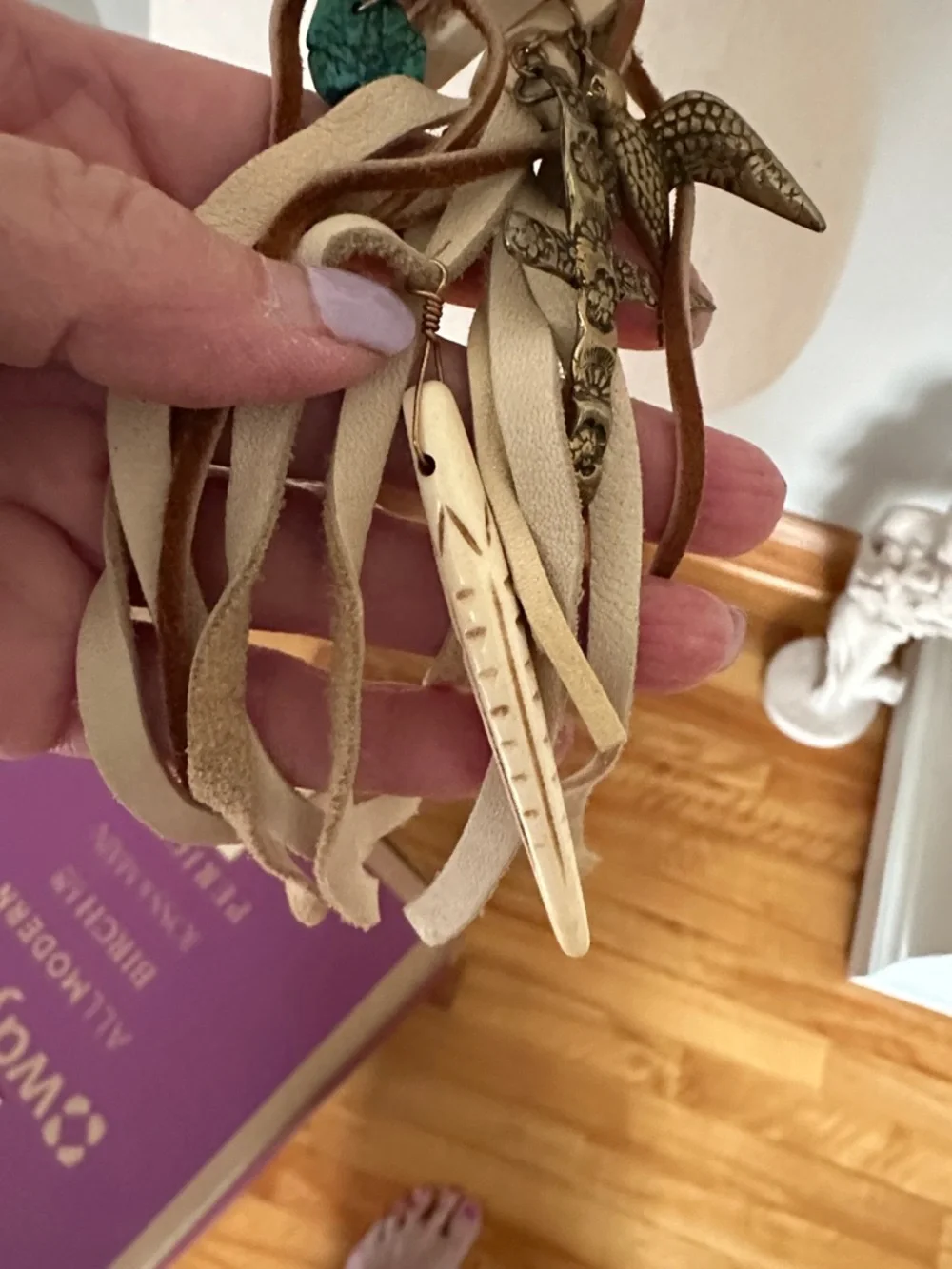 Boho Braided Tassel Necklace - Beige - Picture 3 of 5